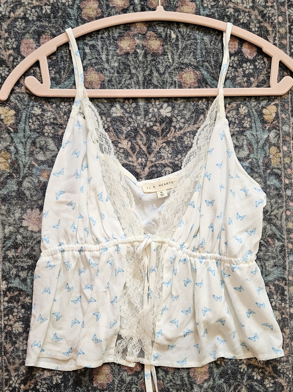 La Hearts White Camisole with Light Blue Butterfly Print